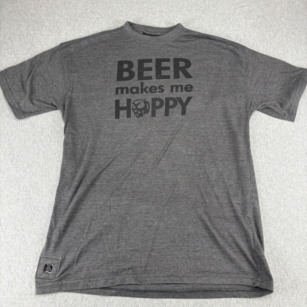J America Graphic T-Shirt Mens XL Gray Beer Makes Me Hoppy Bottle Opener Novelty